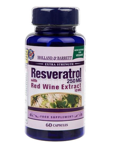 【现货包邮】荷柏瑞（HOLLAND & BARRETT） Resveratrol red wine extract白藜芦醇胶囊加红酒提取物250mg 60粒