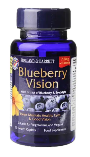 【现货包邮】荷柏瑞（Holland & Barrett）Blueberry Vision小米草蓝莓叶黄素护眼片 60粒
