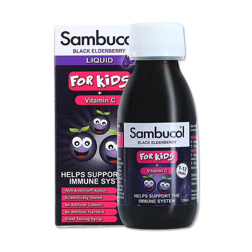 【包邮包税】 SAMBUCOL儿童（1岁+） 黑接骨木糖浆预防感冒+免疫力 120ML
